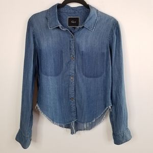 Rails Raw Hem Chambray Shirt XS Faux Pockets